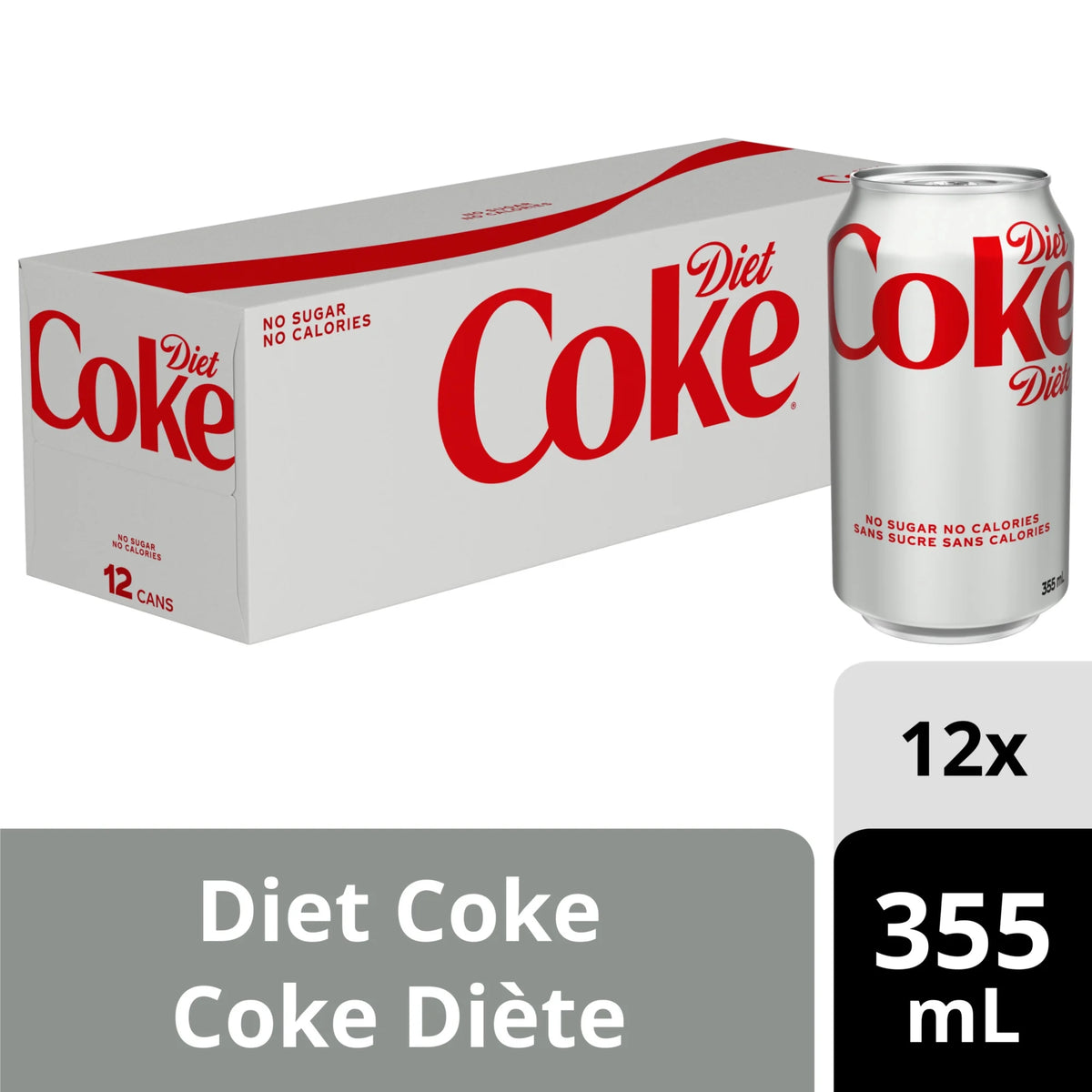 Diet Coke Soda Pop Cans, 12 × 355 mL