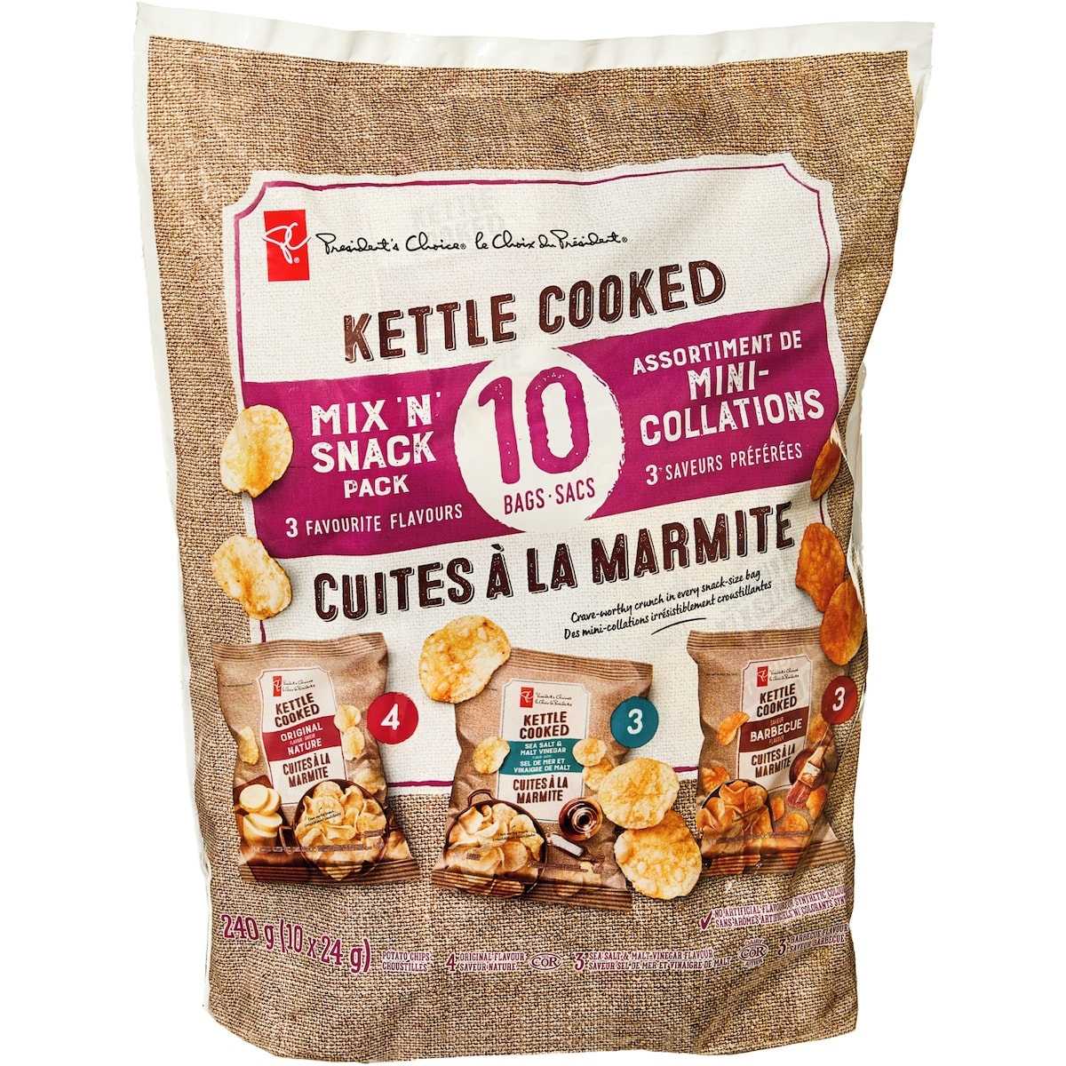 President's Choice Kettle Cooked Mix 'N' Snack Pack Potato Chips, 10 Pack, 240 g