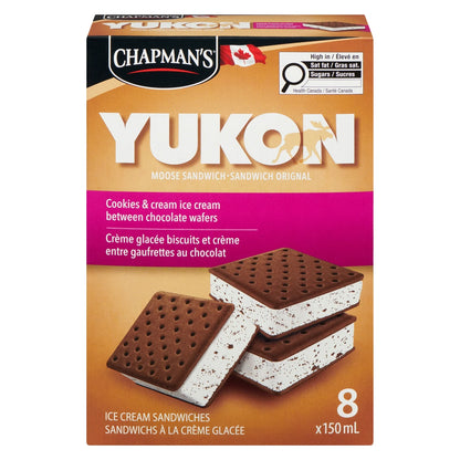 Chapman's Yukon Moose Cookies & Cream Ice Cream Sandwich in a Box, 8 × 150 mL