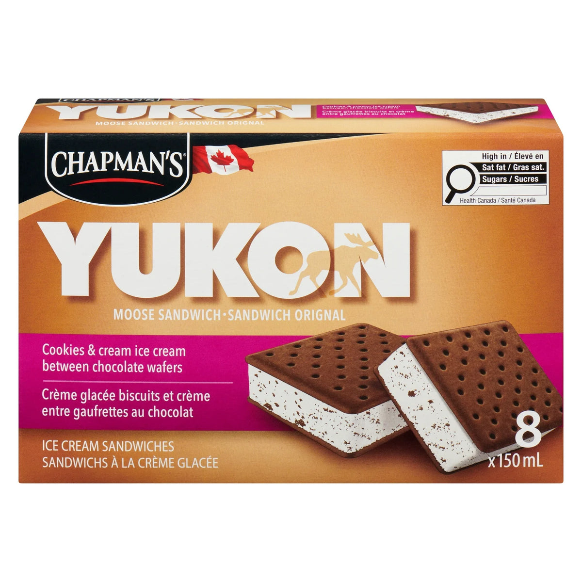 Chapman's Yukon Moose Cookies & Cream Ice Cream Sandwich in a Box, 8 × 150 mL