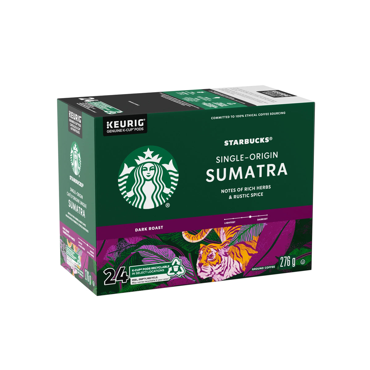 Starbucks Single Origin Sumatra Dark Roast Coffee Keurig K-Cup Pods, 276 g