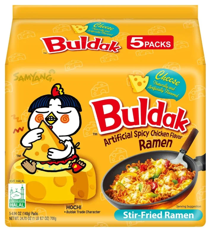 Samyang Spicy Chicken Buldak Cheese Ramen Noodles, 5 × 140 g