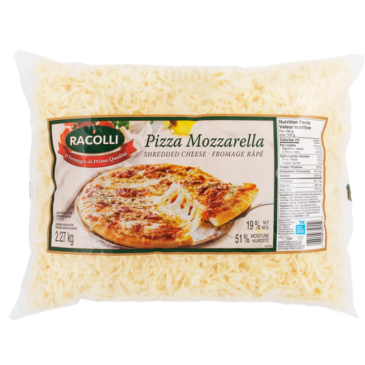 Racolli 19% Pizza Mozzarella Shredded Cheese, 2.27 kg
