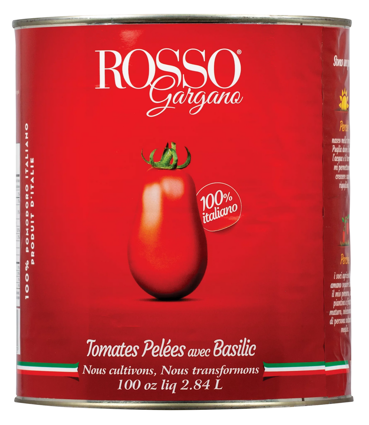 Rosso Whole Peeled Tomatoes with Basil Leaf, 2.84 L