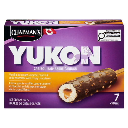 Chapman's Yukon Caribou Vanilla, Caramel & Milk Chocolate with Crispy Rice Pieces Ice Cream Bars, 7 × 90 mL