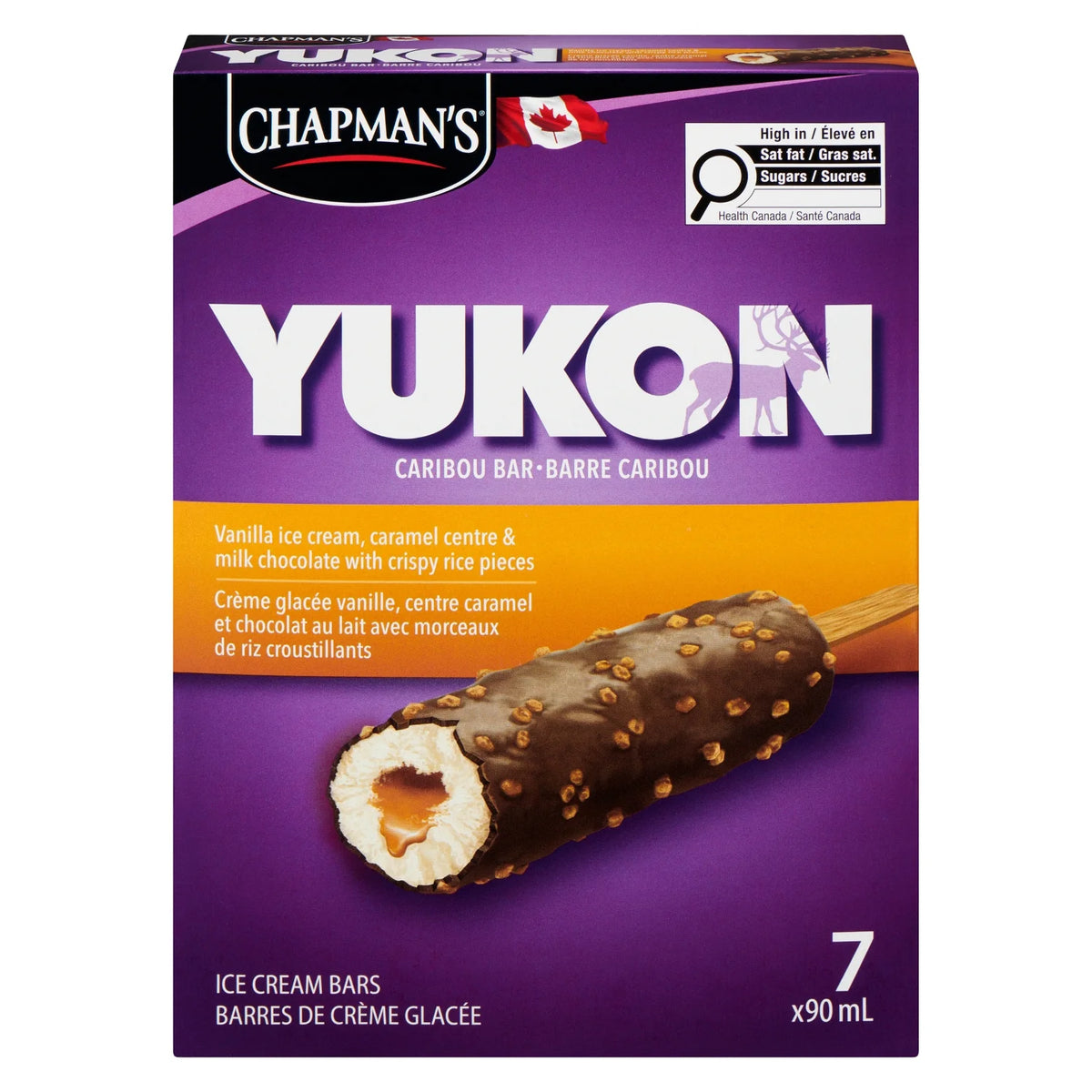 Chapman's Yukon Caribou Vanilla, Caramel & Milk Chocolate with Crispy Rice Pieces Ice Cream Bars, 7 × 90 mL