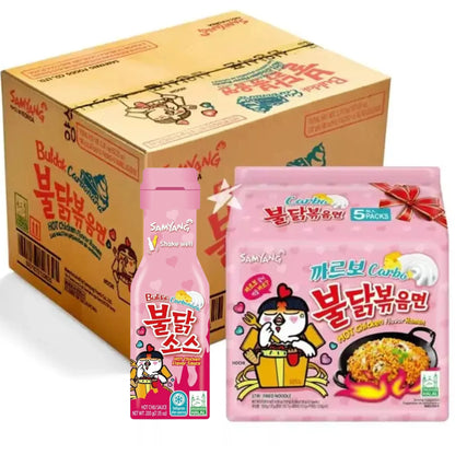 Samyang Buldak Hot Chicken Flavor Ramen Carbo with 200 g Carbo Sauce, 40 × 130 g