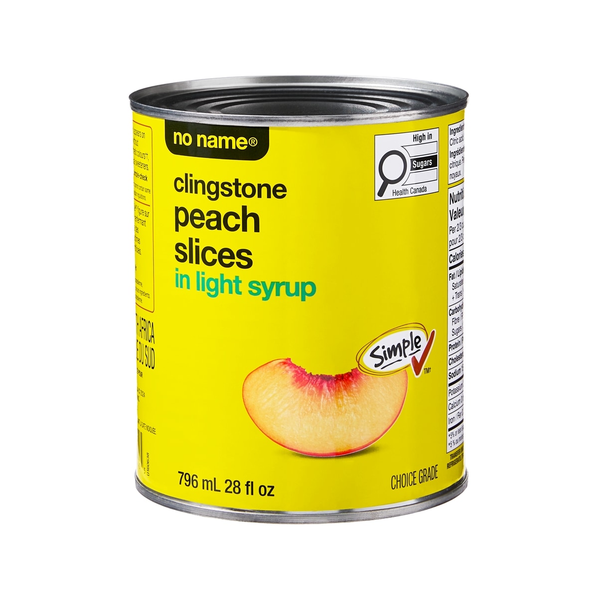 No Name Clingstone Peach Slices in Light Syrup, 796 mL