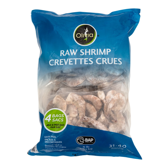 Olivia Frozen Raw Shrimp, Deveined, Shell On, 4 × 454 g