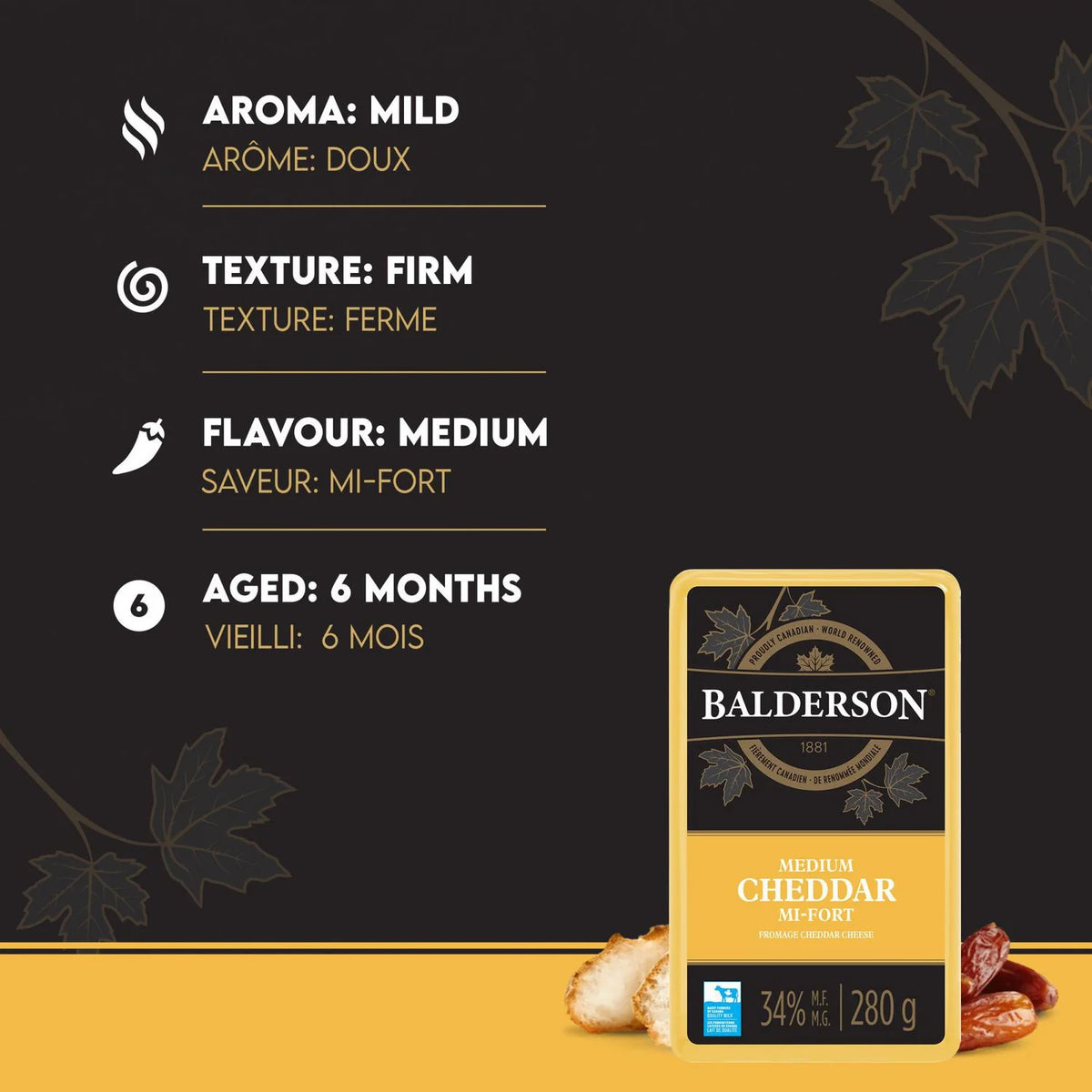 Balderson Medium Cheddar Cheese, 280 g