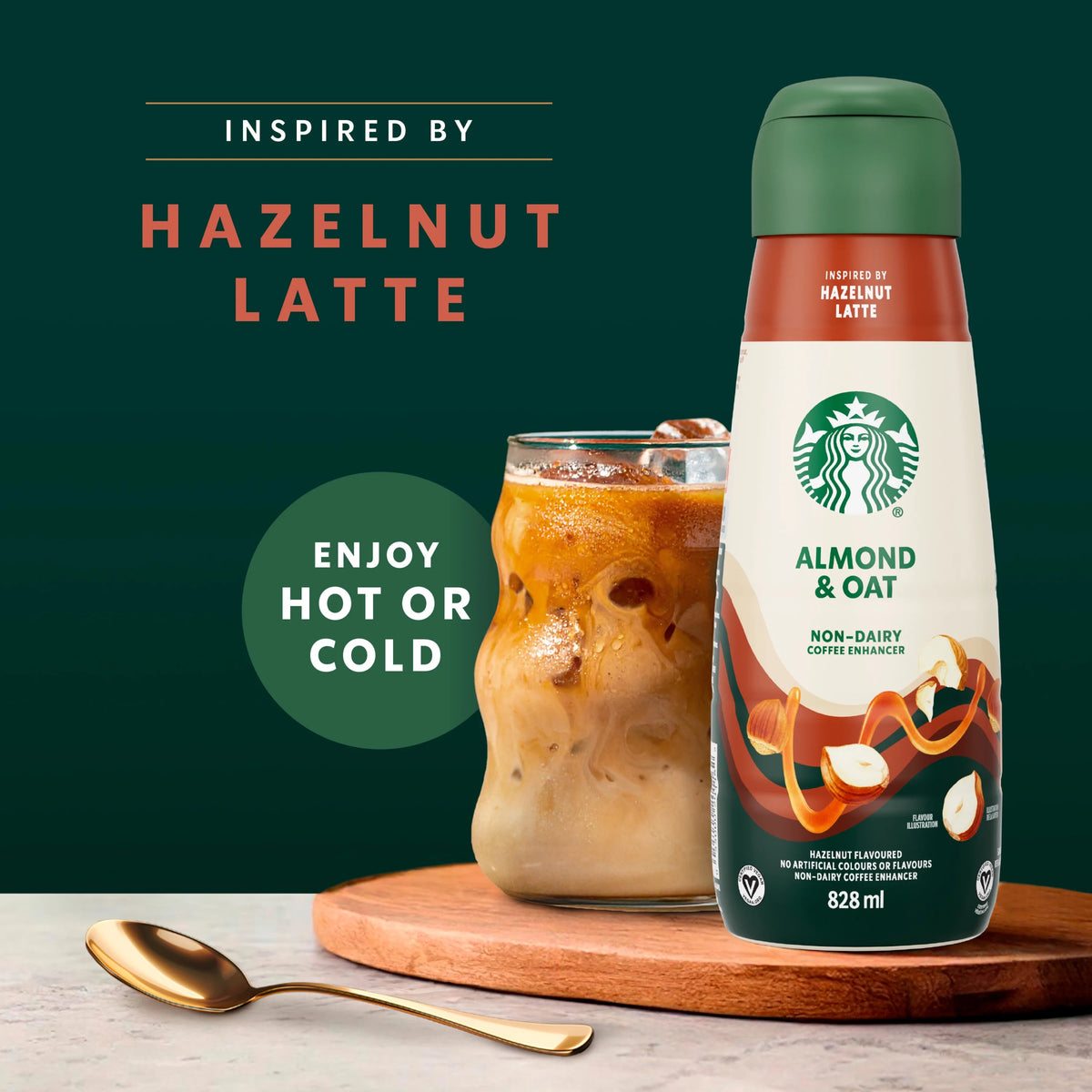 Starbucks Almond & Oat Non Dairy Hazelnut Latte Coffee Enhancer, 828 mL