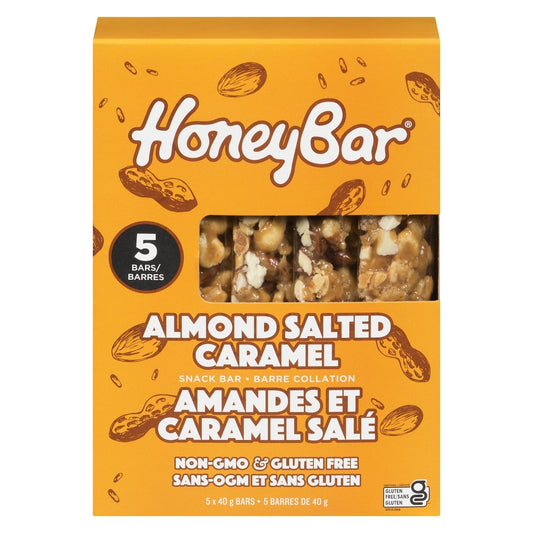 Honey Bar Almond Salted Caramel Snack Bar, 5 × 40 g
