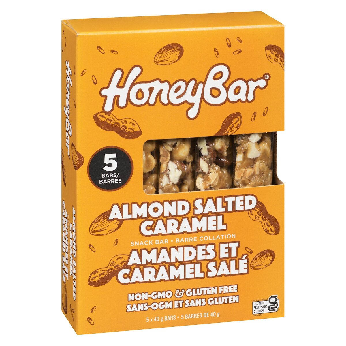 Honey Bar Almond Salted Caramel Snack Bar, 5 × 40 g