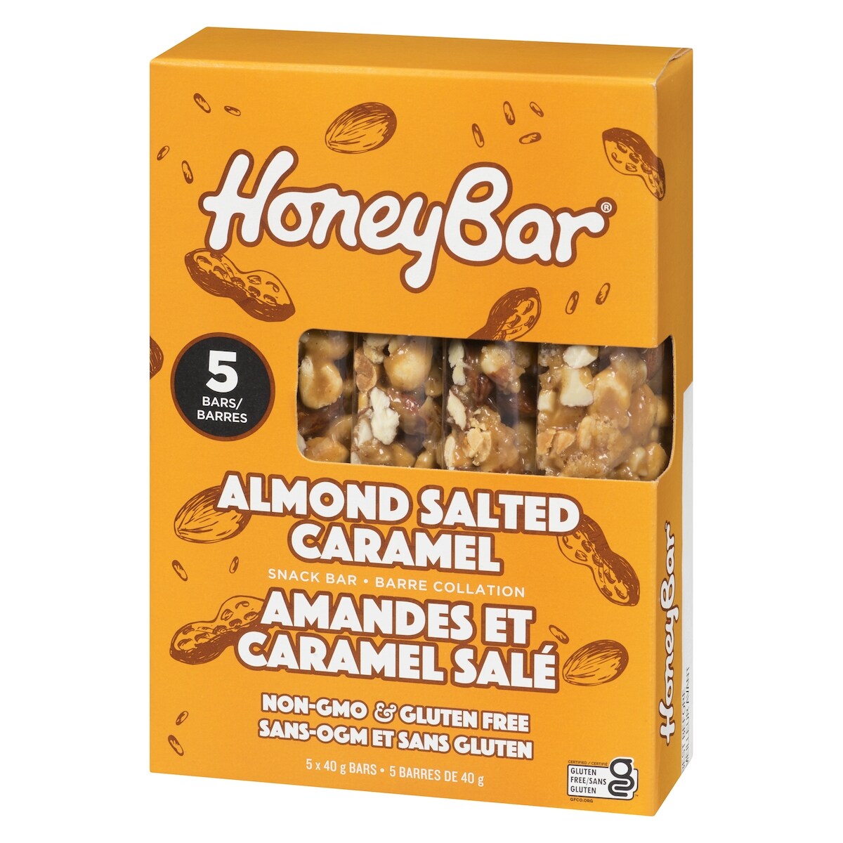 Honey Bar Almond Salted Caramel Snack Bar, 5 × 40 g
