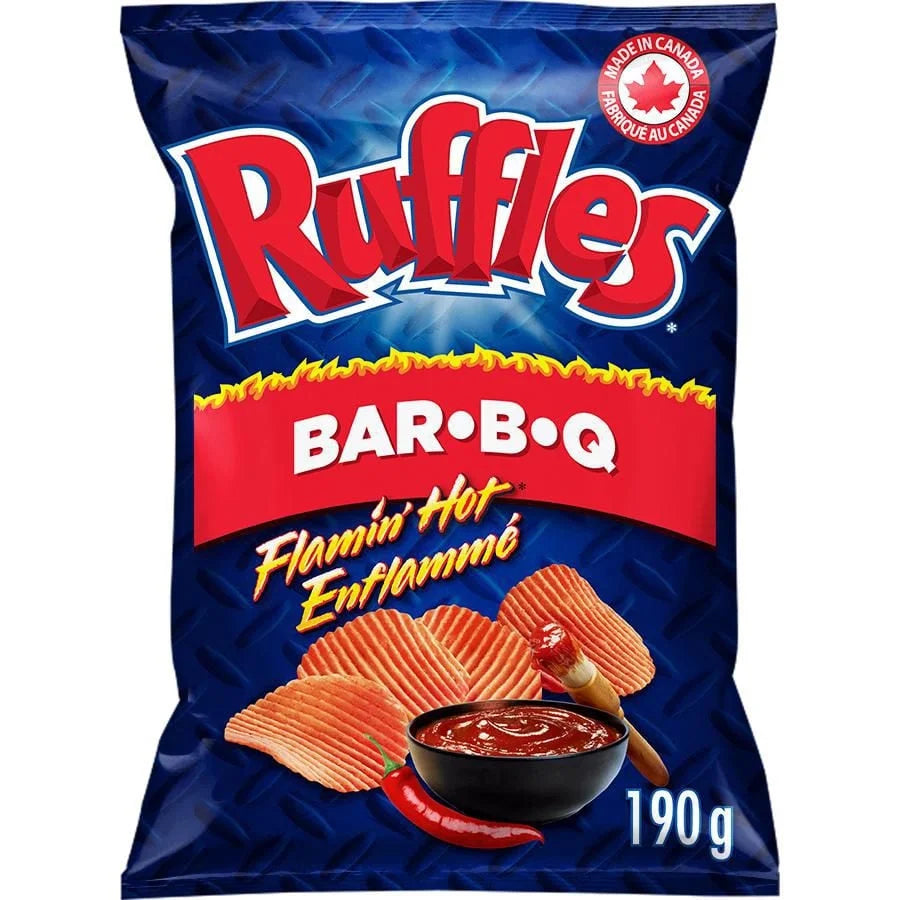 Ruffles Flamin’ Hot Bar-B-Q Flavoured Potato Chips, 190 g
