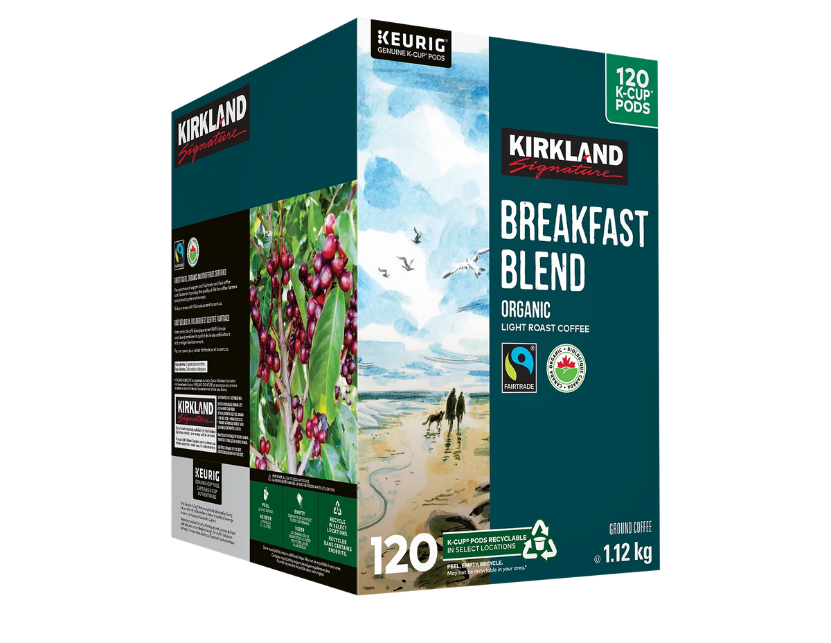 Kirkland Signature Organic Breakfast Blend Fair Trade Coffee K-Cup Pods, 120 count