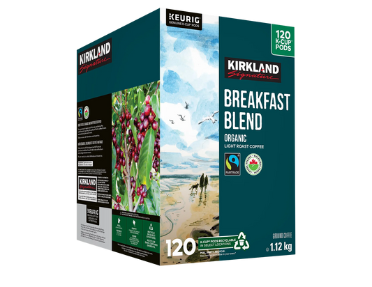 Kirkland Signature Organic Breakfast Blend Fair Trade Coffee K-Cup Pods, 120 count