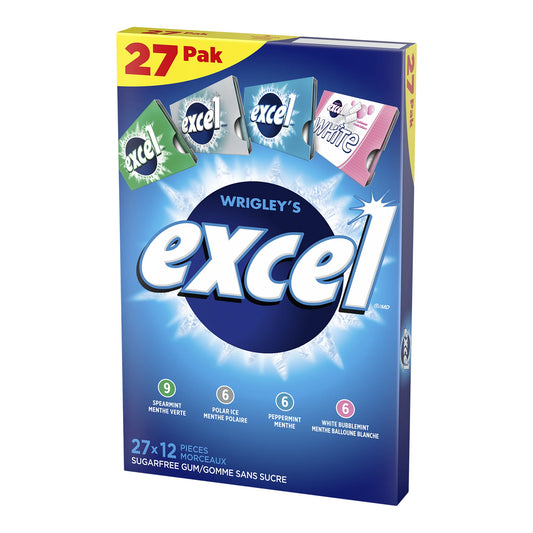 Excel Sugar Free Gum Variety Pack, 27 packs of 12 pieces