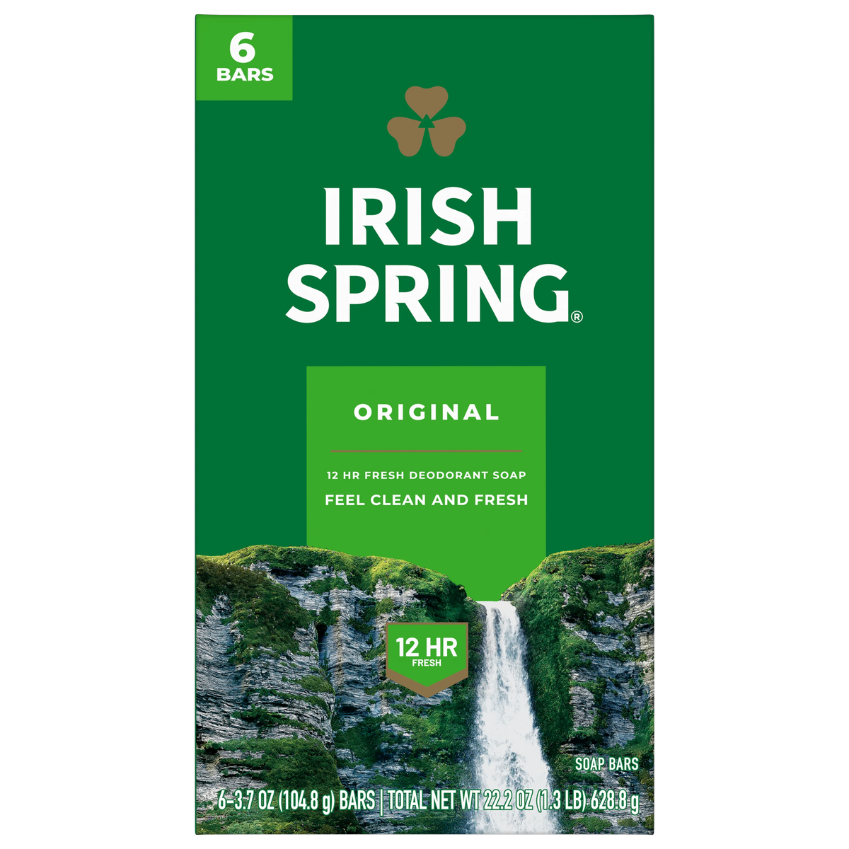 Irish Spring Original Deodorant Bar Soap, 6 × 104.8 g