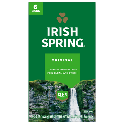 Irish Spring Original Deodorant Bar Soap, 6 × 104.8 g