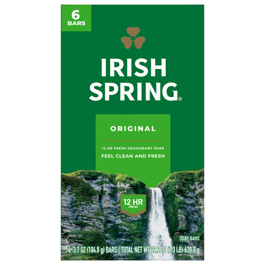 Irish Spring Original Deodorant Bar Soap, 6 × 104.8 g