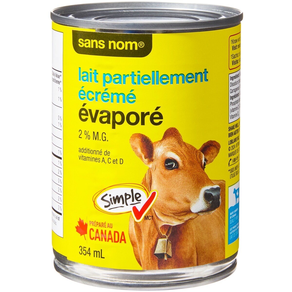 No Name Evaporated Partly Skimmed Milk, 354 mL