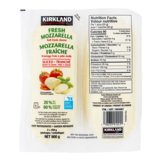 Kirkland Signature Sliced Fresh Mozzarella, 2 × 450 g