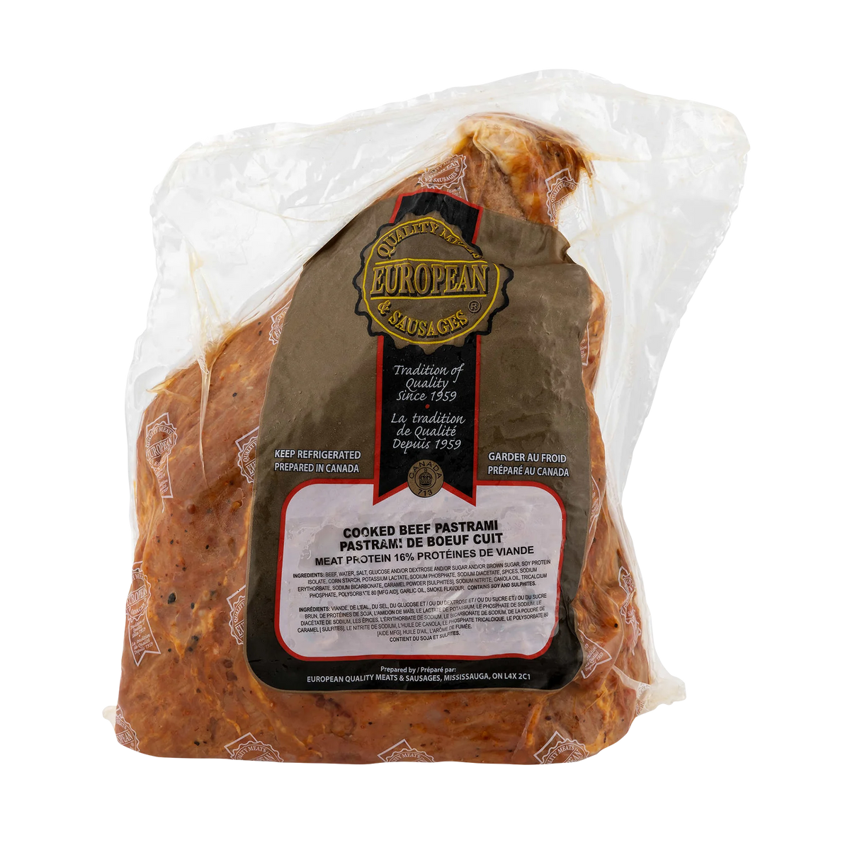 European Quality Meats Cooked Beef Pastrami, Unsliced, 3.5 kg average weight