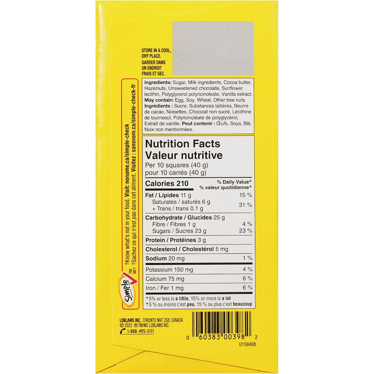 No Name Milk Chocolate with Hazelnuts Bar, 100 g