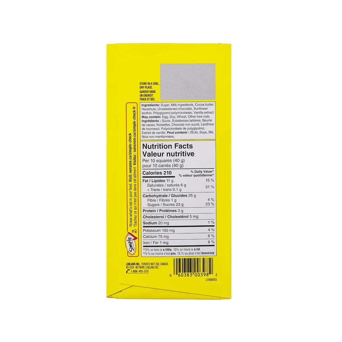 No Name Milk Chocolate with Hazelnuts Bar, 100 g
