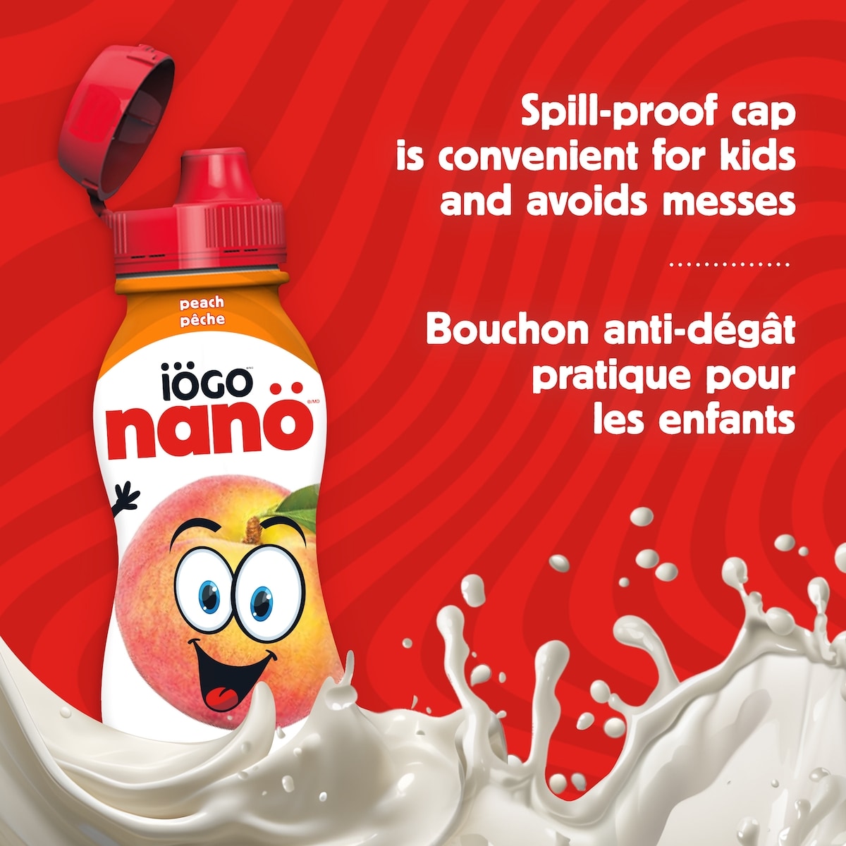 iÖGO nanö Peach Drinkable Yogourt 1%, 6 × 93 mL