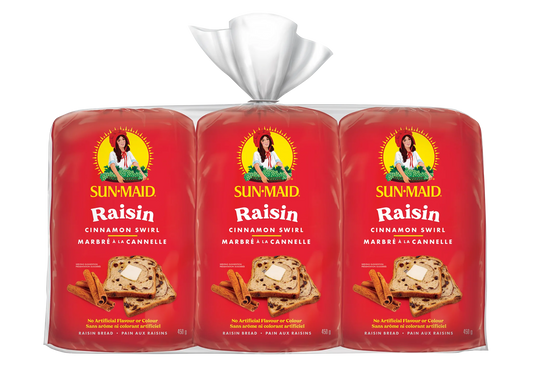 Sun-Maid Raisin Cinnamon Swirl Bread, 3 × 450 g