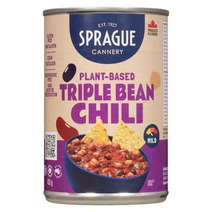 Sprague Vegan Canned Chili Triple Bean Mild, 425 g