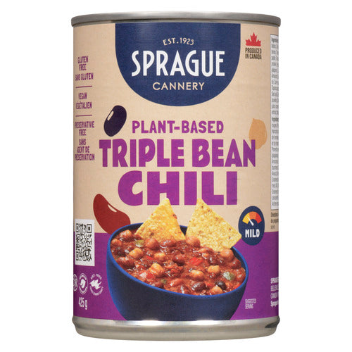 Sprague Vegan Canned Chili Triple Bean Mild, 425 g