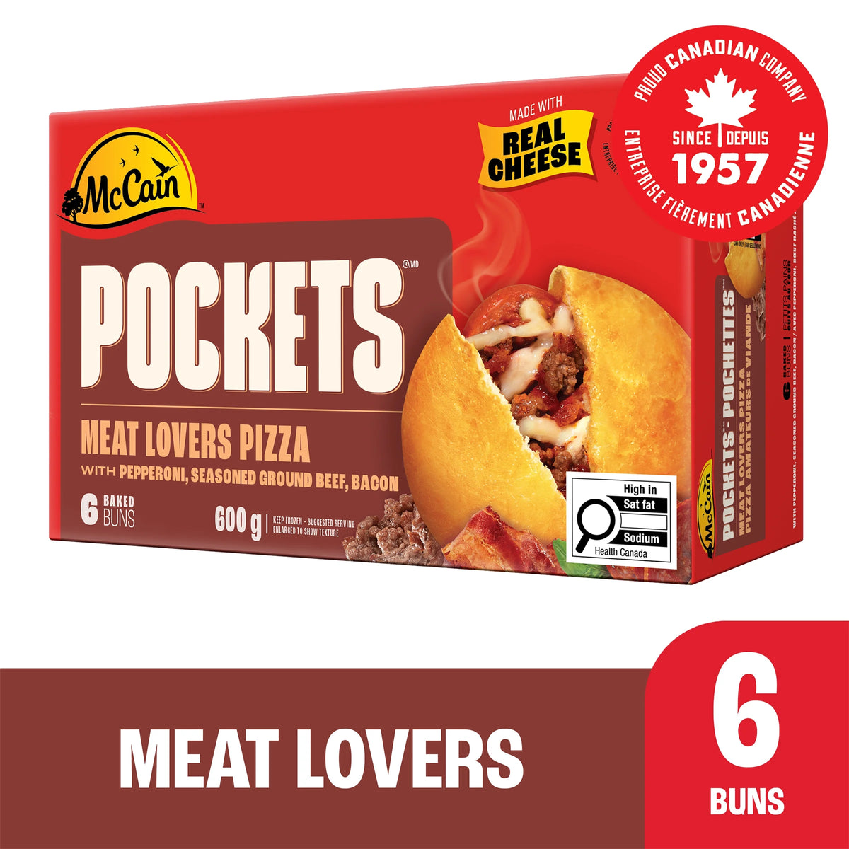 McCain Pizza Pockets Meat Lovers Pizza Pockets, 6 × 100 g