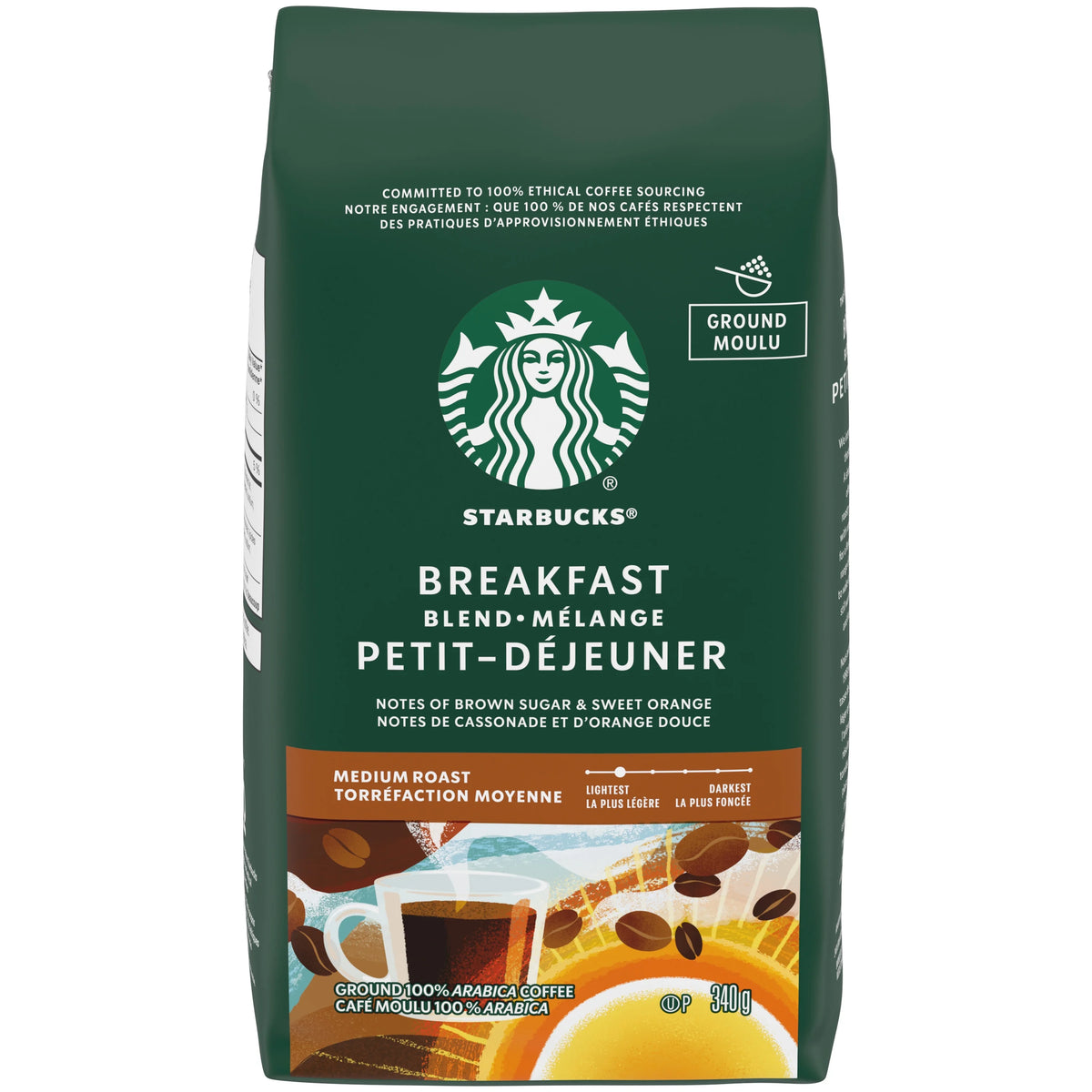 Starbucks Breakfast Blend Medium Roast Ground Coffee, 340 g