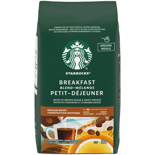Starbucks Breakfast Blend Medium Roast Ground Coffee, 340 g