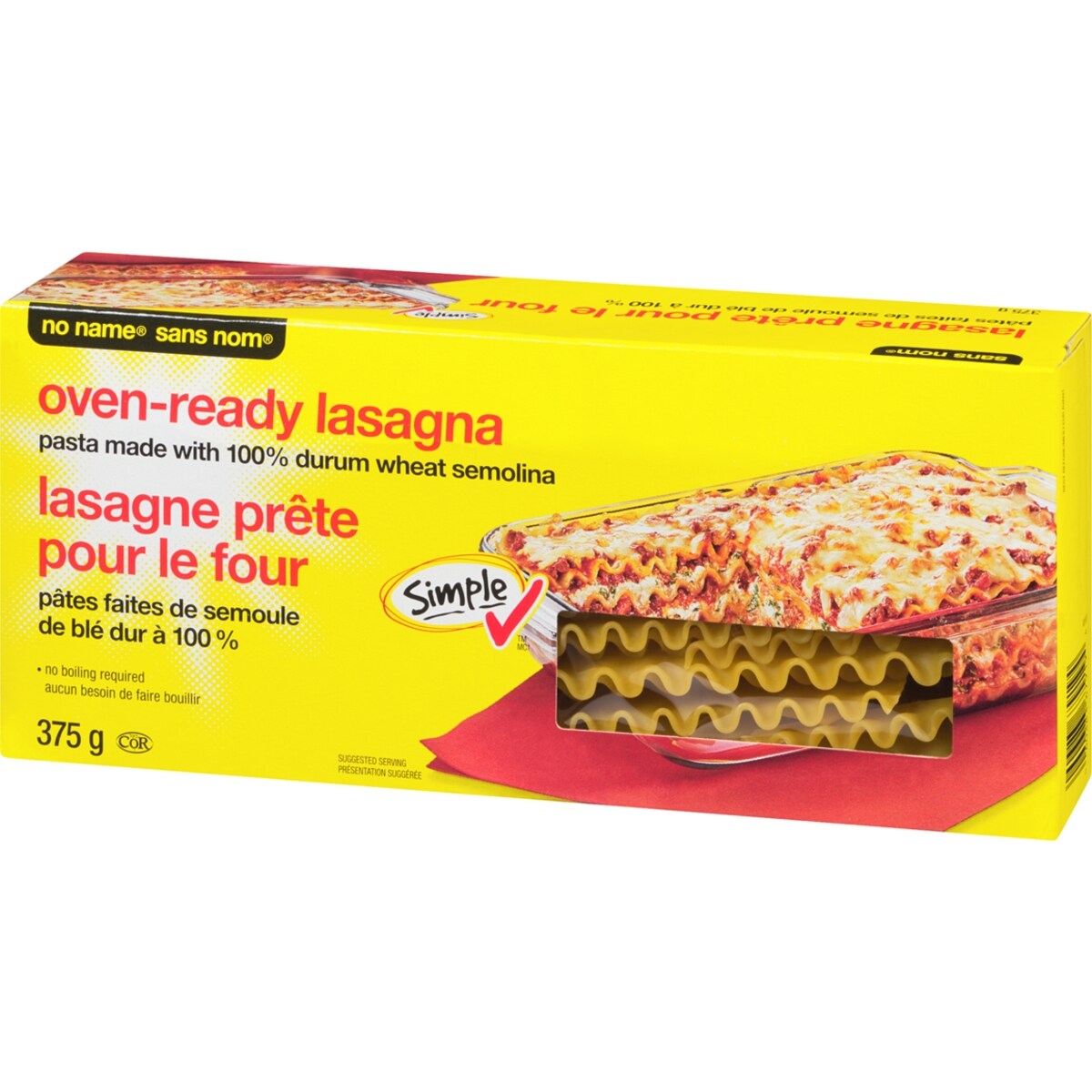 No Name Oven-Ready Lasagna Pasta, 375 g