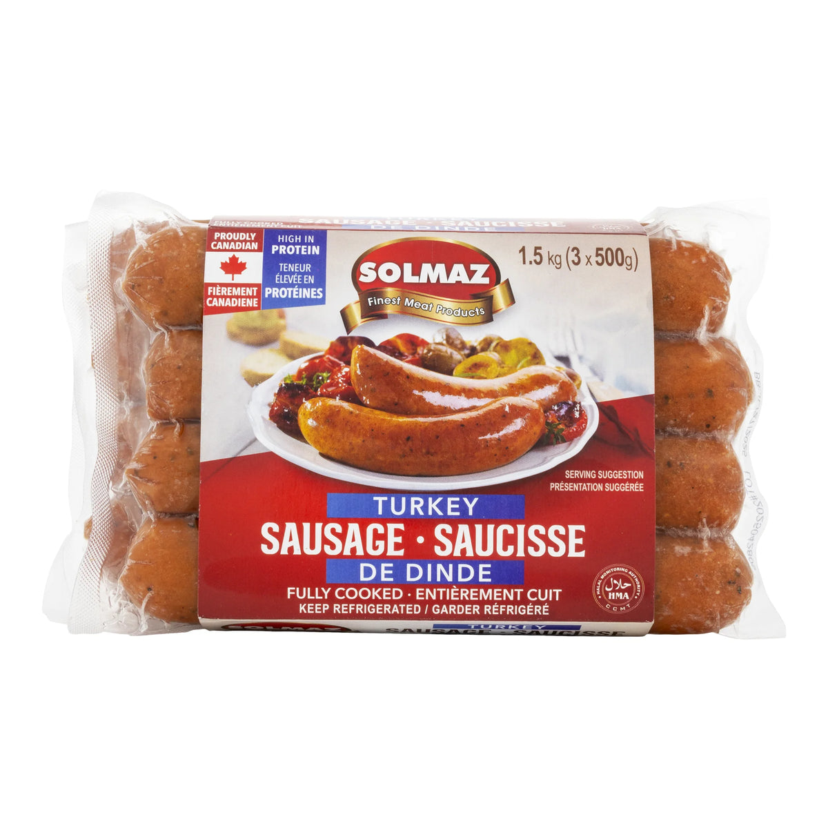 Solmaz Halal Turkey Sausage, 3 × 500 g