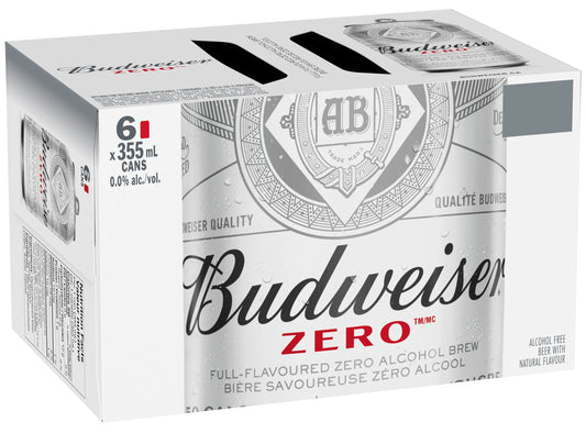 Budweiser Zero Non-Alcoholic Beer Cans, 6 × 355 mL