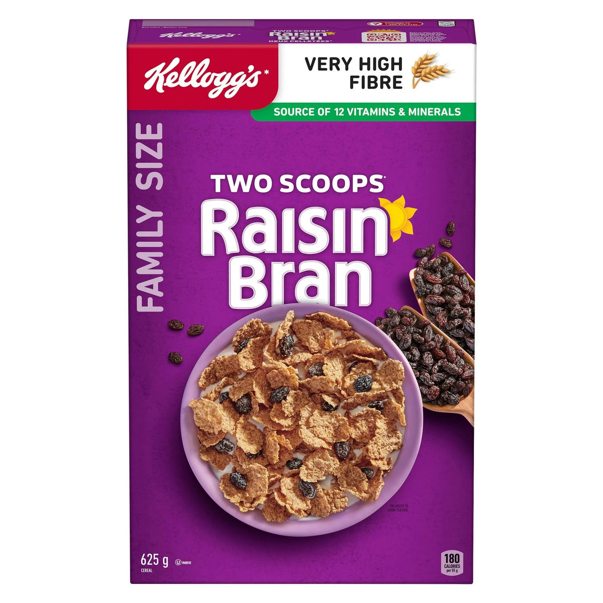 Kellogg's Two Scoops Raisin Bran Cereal, 625 g