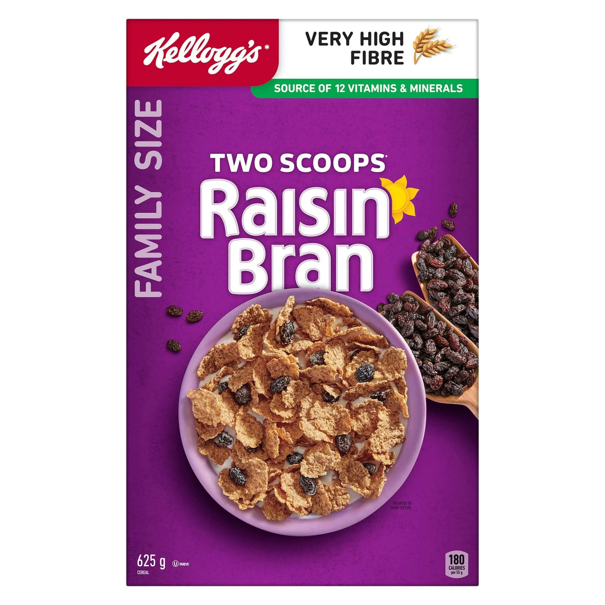 Kellogg's Two Scoops Raisin Bran Cereal, 625 g