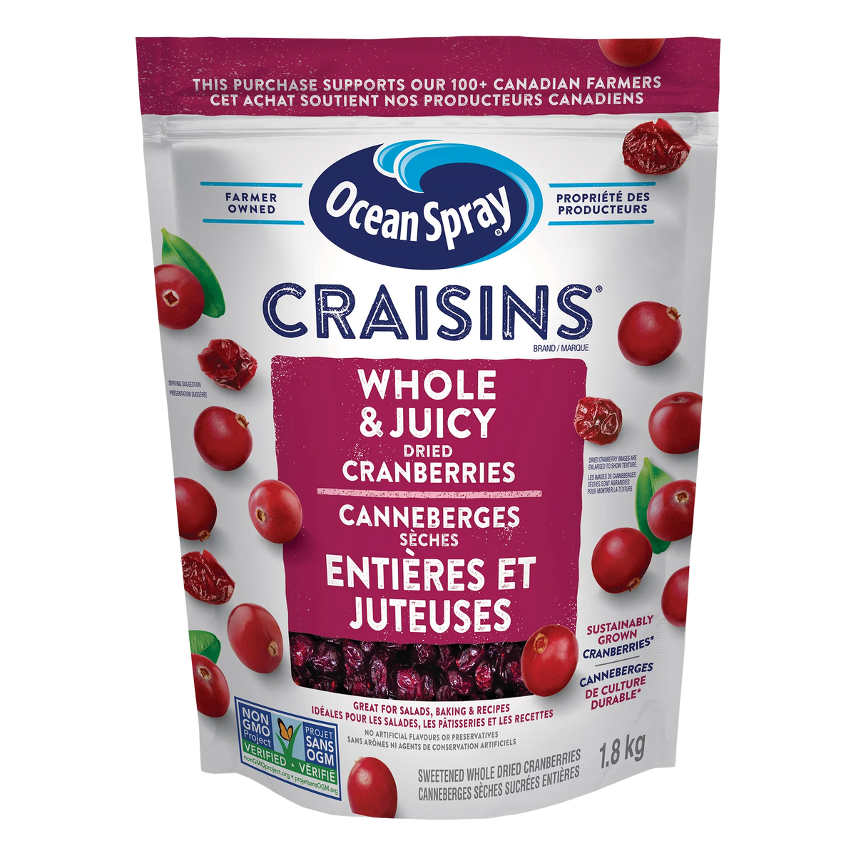 Ocean Spray Craisins Whole Dried Cranberries, 1.8 kg