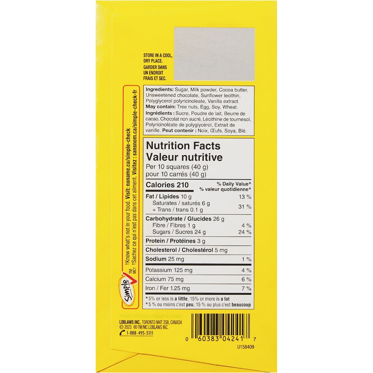 No Name Milk Chocolate Bar, 100 g