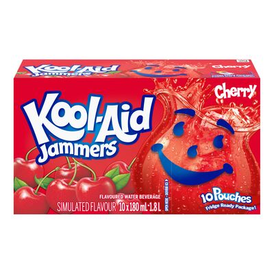 Kool Aid Jammers Cherry Flavoured Pouches, 10 × 180 mL
