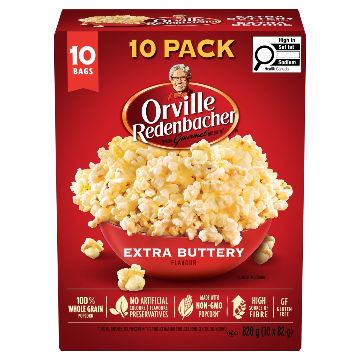 Orville Redenbacher Extra Buttery Microwave Popcorn, 10 × 82 g