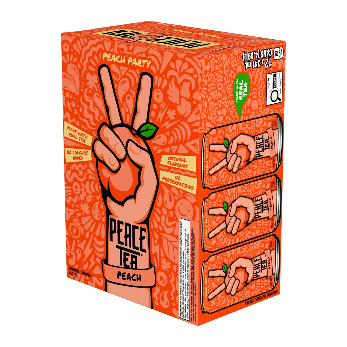 Peace Tea Peach Party Iced Tea Cans, 12 × 341 mL