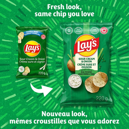 Lay's Sour Cream & Onion Flavoured Potato Chips, 220 g