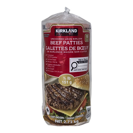 Kirkland Signature Frozen Lean Sirloin Ground Beef Patties, 18 × 151 g