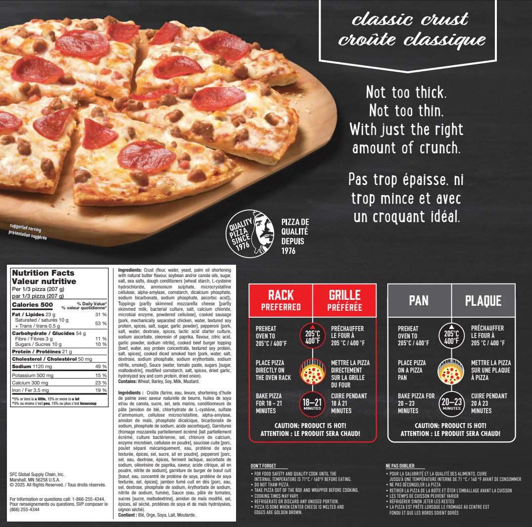 Red Baron Four Meat Classic Crust Frozen Pizza, 622 g